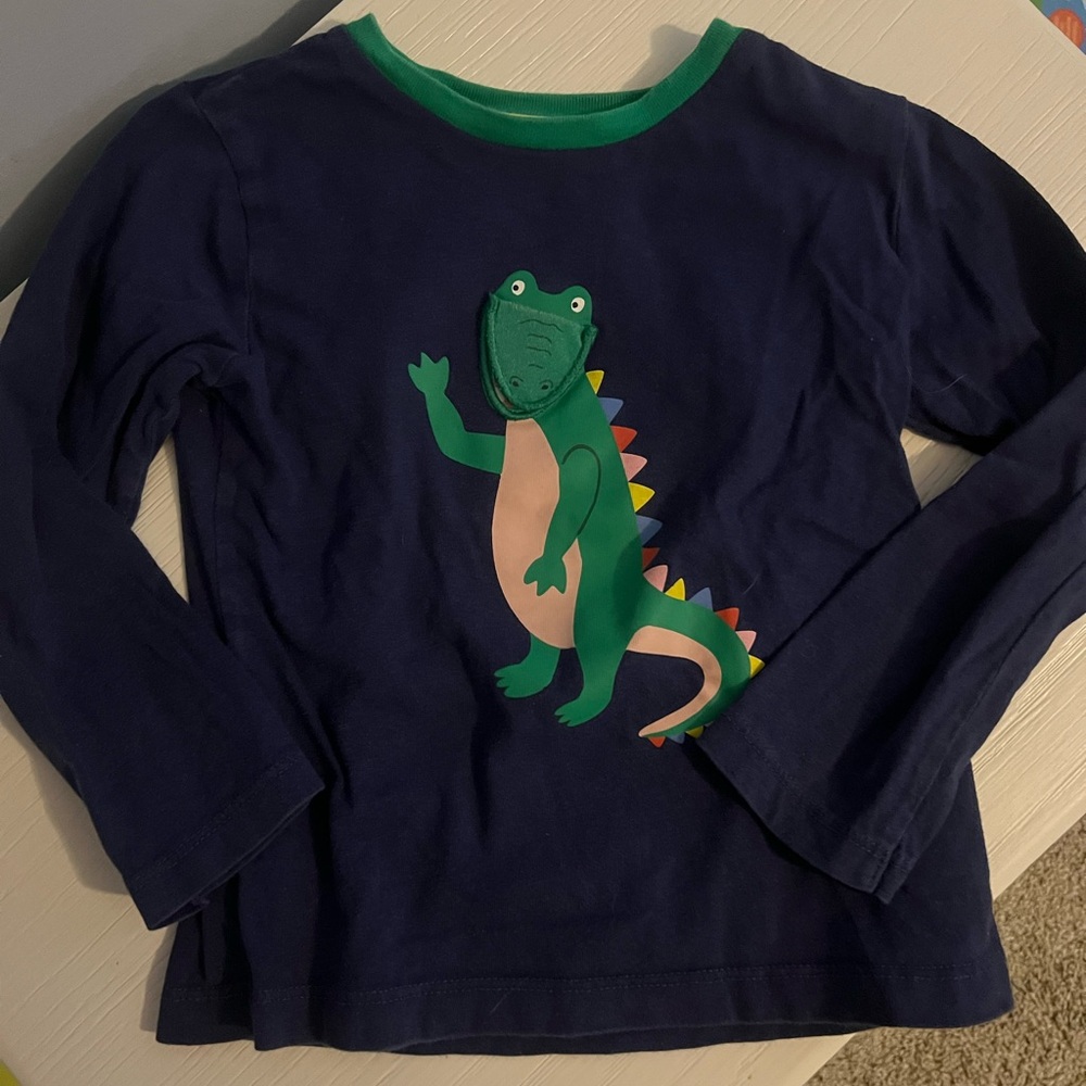 Mini Boden Navy and Green Dinosaur Long Sleeve Tee